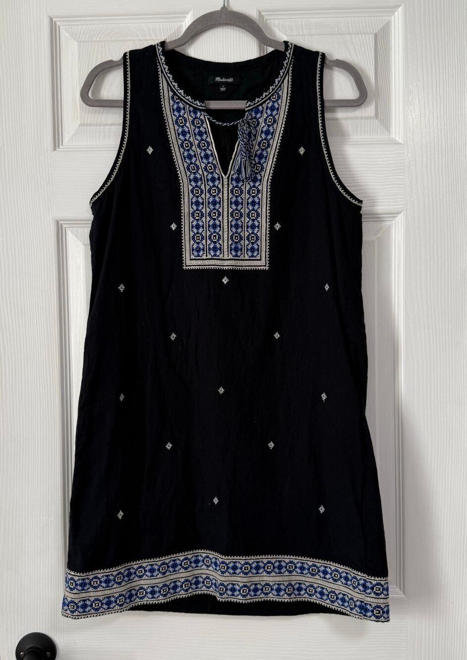 Madewell Women's Black 100%Cotton Embroidered Sleeveless Dress Size 4